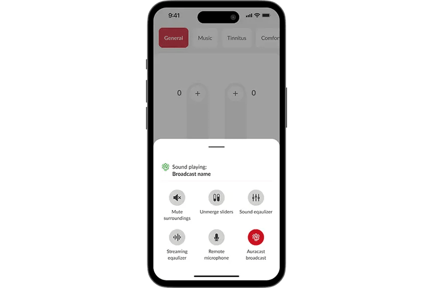 Bernafon app Auracast broadcast option