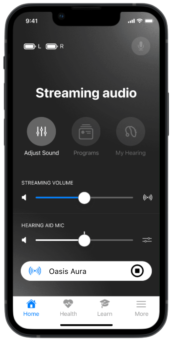 NuEar Hear Circle streaming volume screen