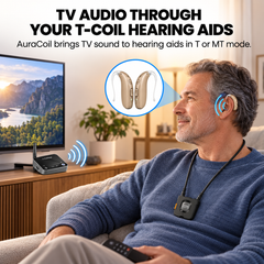TV audio through AuraCoil to hearing aids with an enabled T or MT program.