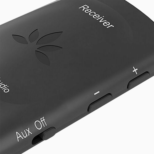 Audiplex 2403S Wireless Transmitter Receiver System, features 3.5mm AUX and optical input, LED indicator, power switch, and independent volume control.