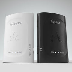 Audiplex 2403S Wireless Transmitter Receiver System, supports 3.5mm headphones with LED indicator, pairing, and  on/off switch