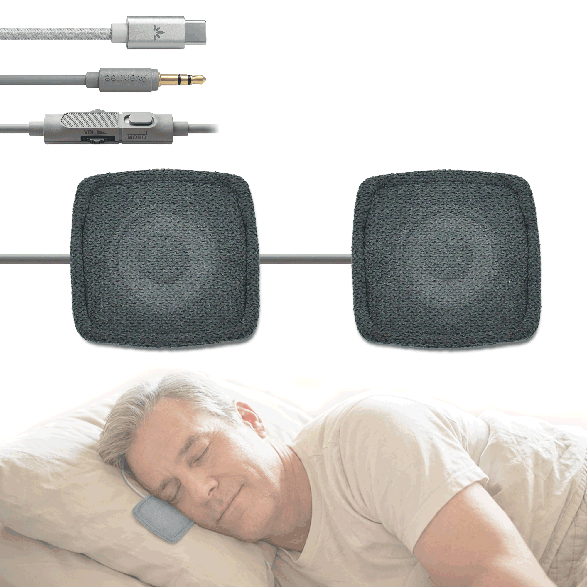 Slumber Duo Wired Dual Pillow Speaker for Sleeping. Ultra-Thin Wired Dual Pillow Speaker for Sleeping, USB-C & AUX