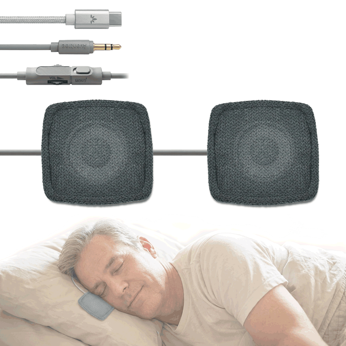 Slumber Duo Wired Dual Pillow Speaker for Sleeping. Ultra-Thin Wired Dual Pillow Speaker for Sleeping, USB-C & AUX