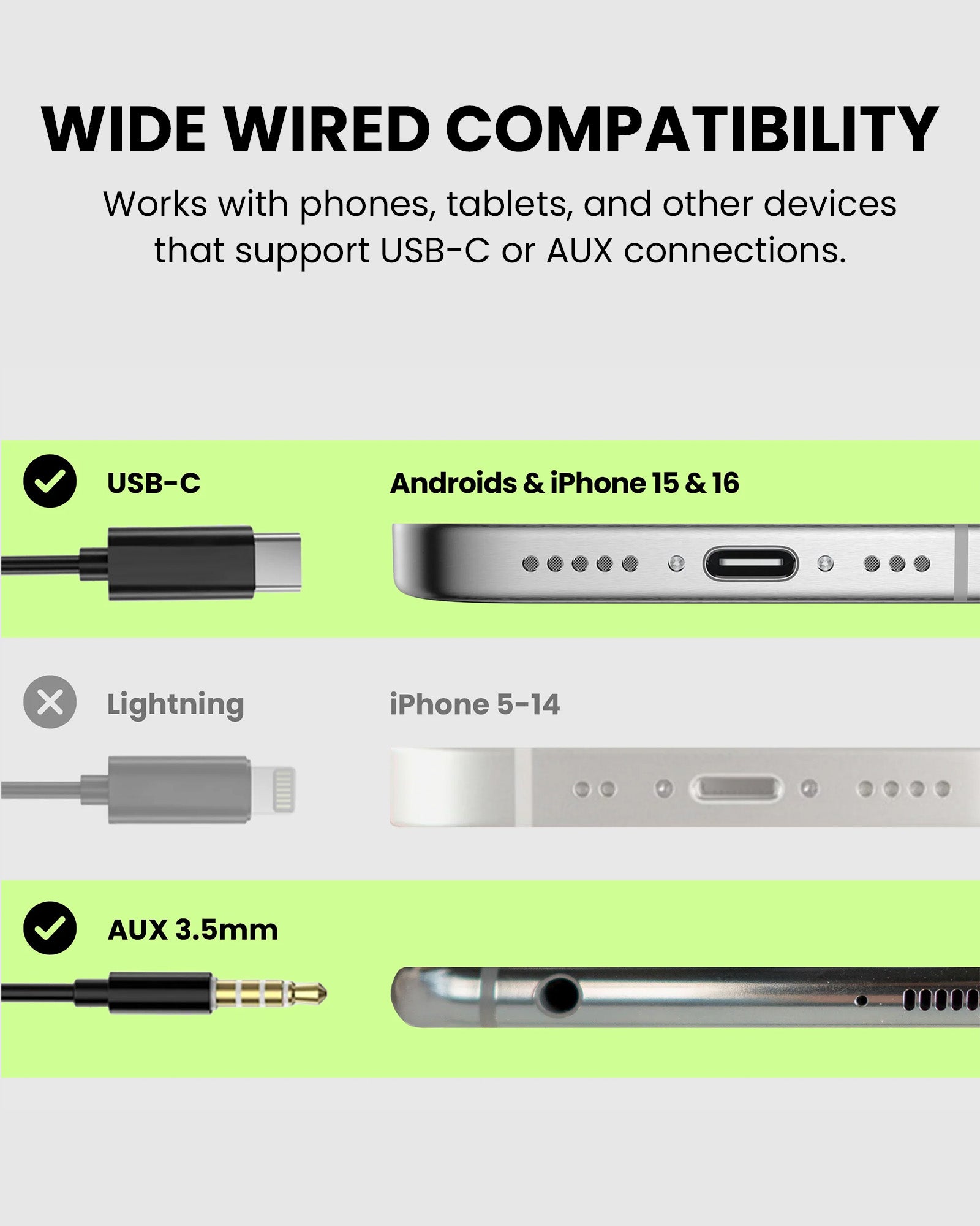Slumber Mini Ultra-Thin Wired Pillow Speaker for Sleeping, USB-C and AUX compatible devices only, not compatible with Lightning devices.