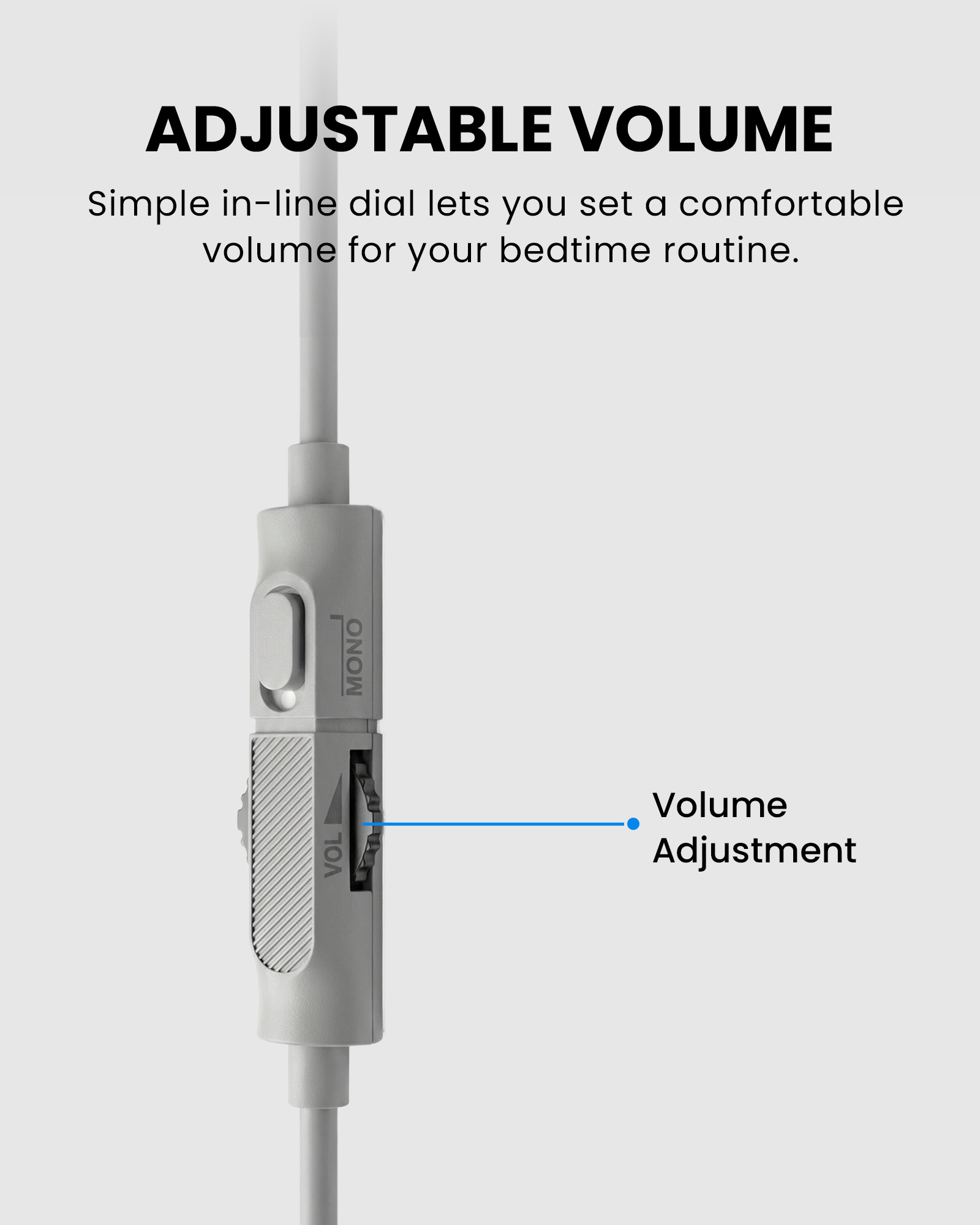 Slumber Duo Wired Dual Pillow Speaker for Sleeping with in-line volume control for easy adjustment during nighttime use.