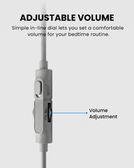 Slumber Mini Ultra-Thin Wired Pillow Speaker for Sleeping, USB-C and AUX, featuring volume control for adjustable audio comfort.