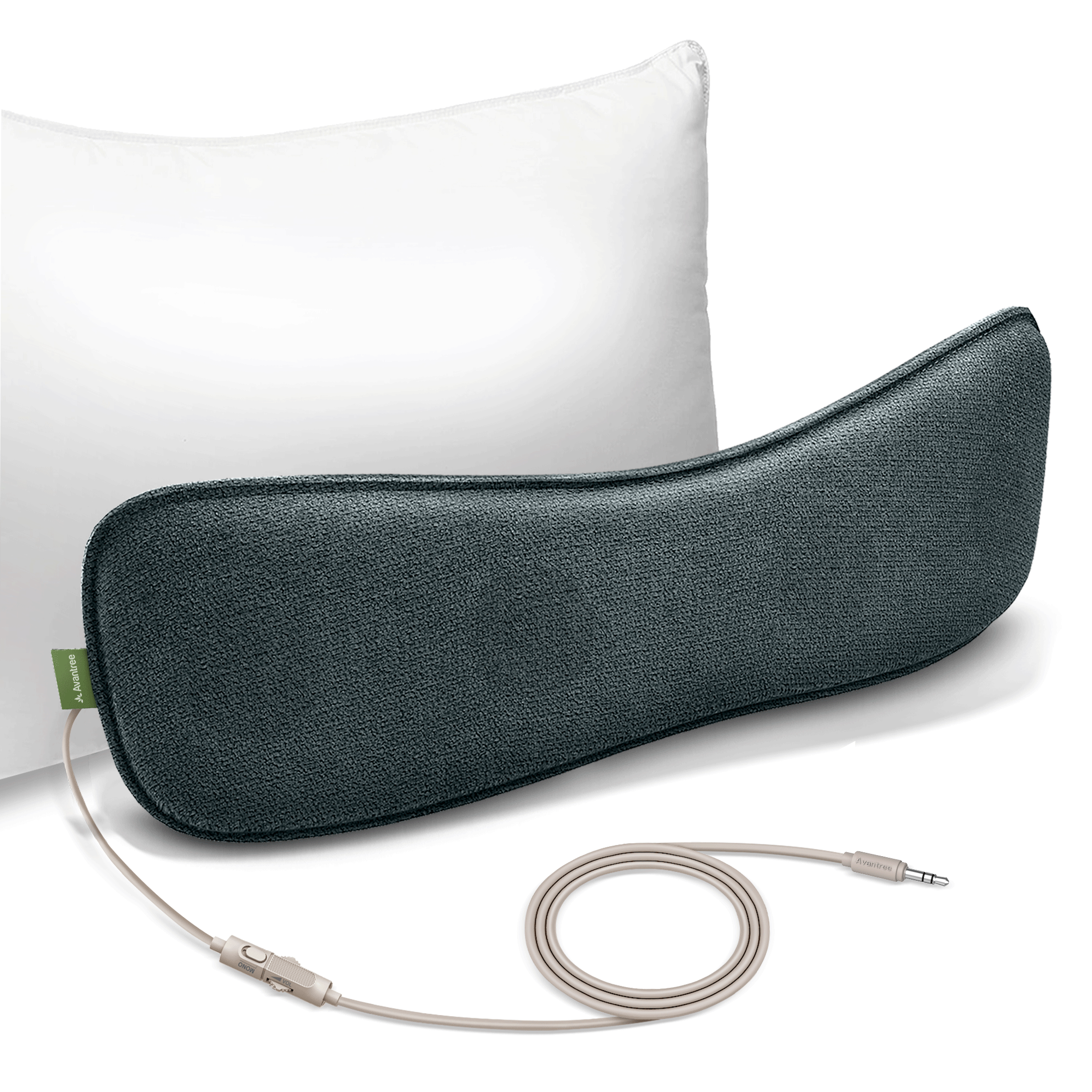 Slumber B AUX Wired Pillow Speaker for Sleeping. For Lightning or USB-C phones require an audio adapter (not included).