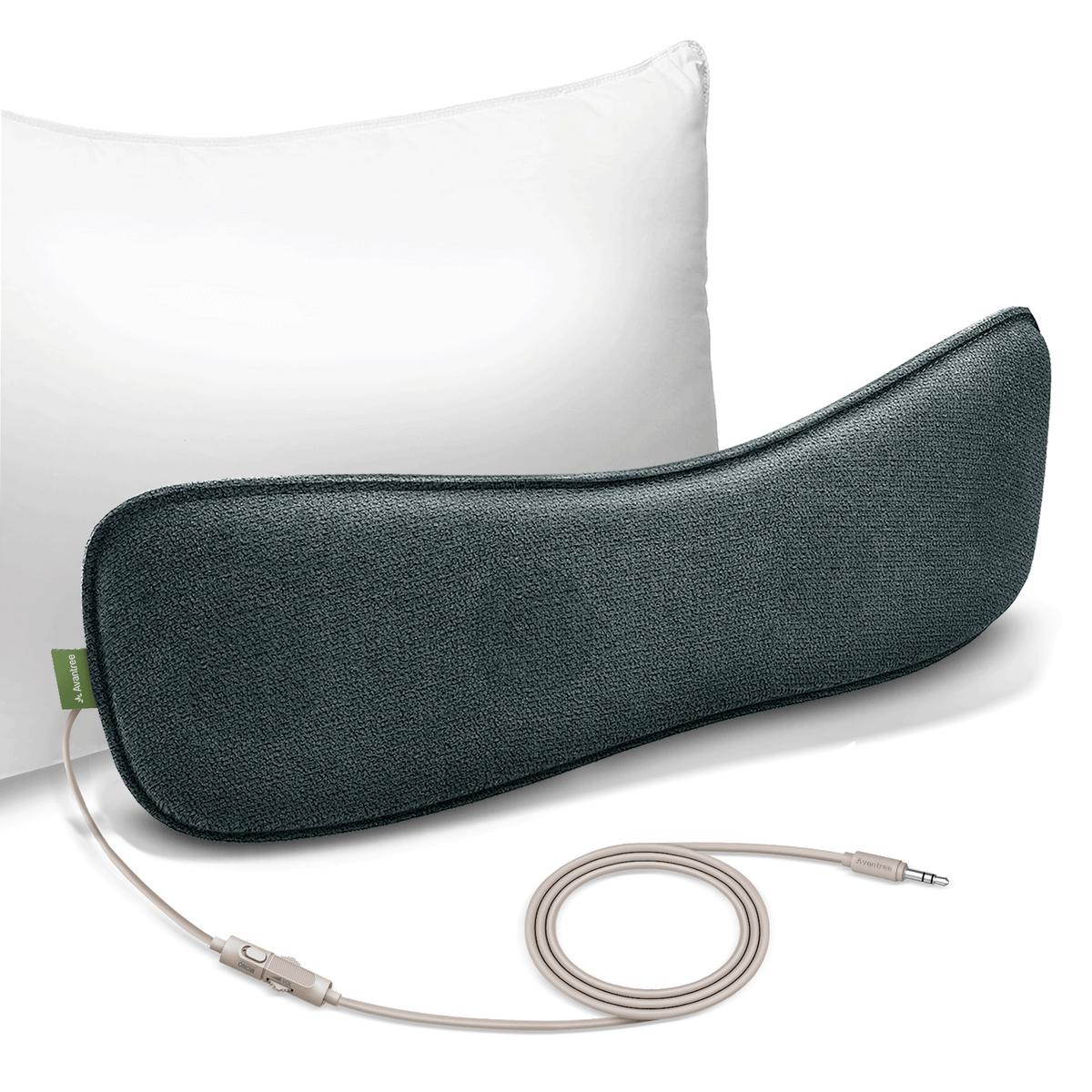 Slumber B AUX Wired Pillow Speaker for Sleeping. For Lightning or USB-C phones require an audio adapter (not included).