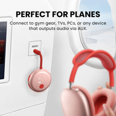 SoundJet R1 Airplane Bluetooth Adapter for Headphones and AirPods, connects to gym equipment, TVs, PCs, and any device with AUX audio output.