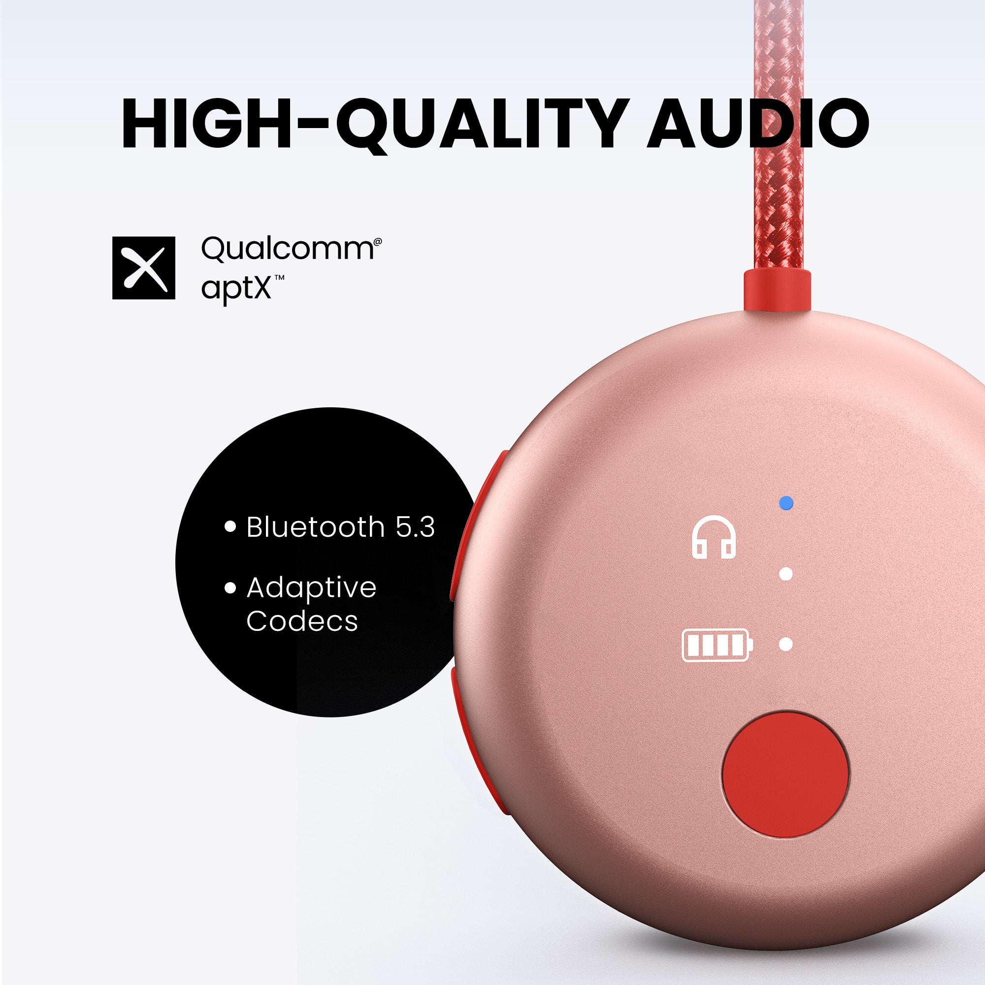 SoundJet R1 Airplane Bluetooth Adapter for Headphones and AirPods, Qualcomm aptX Adaptive and aptX HD , Bluetooth 5.3, high-quality audio