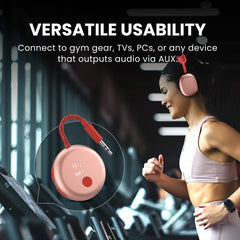 SoundJet R1 Airplane Bluetooth Adapter for Headphones and AirPods, connects to gym equipment, TVs, PCs, and any device with AUX audio output.