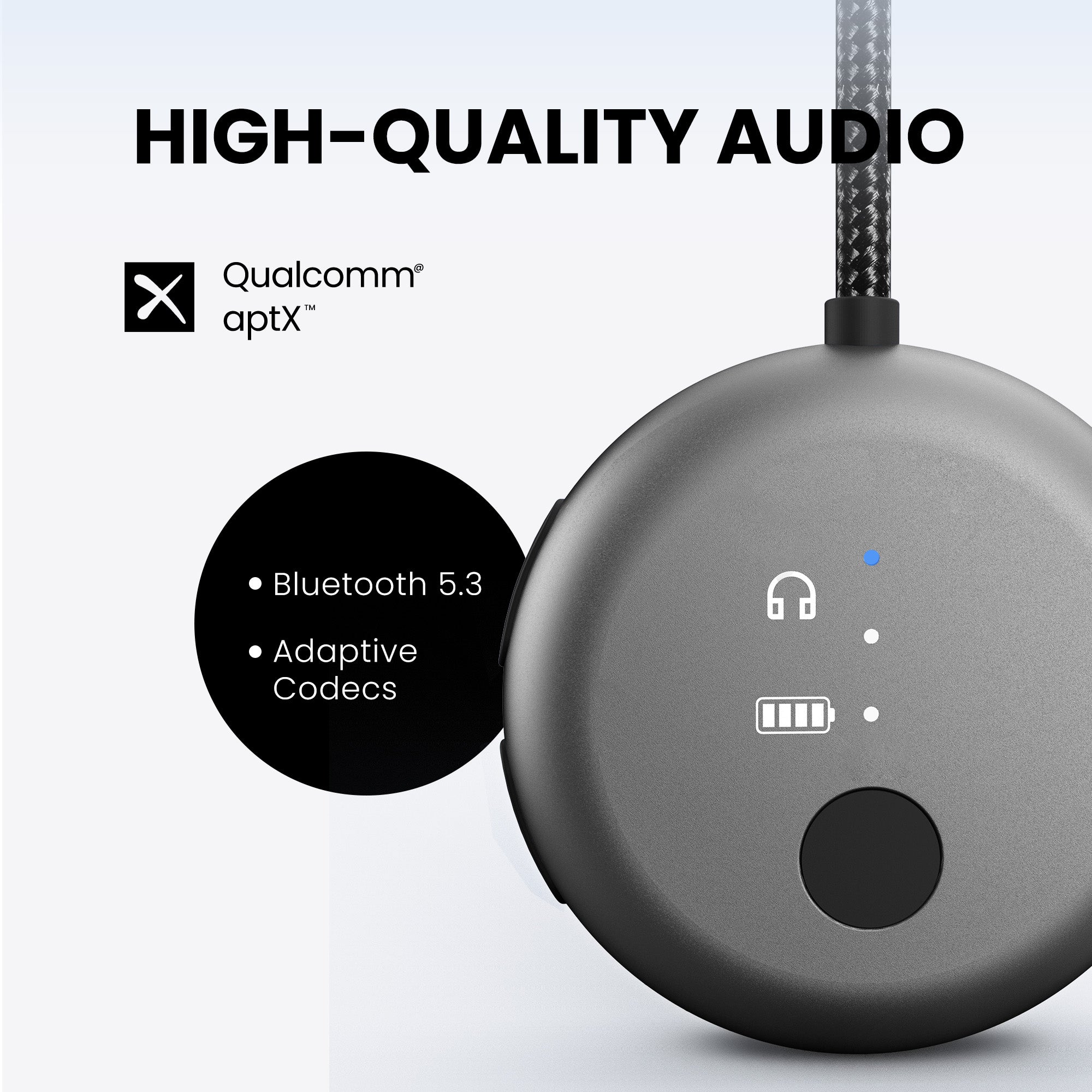 SoundJet R1 Airplane Bluetooth Adapter for Headphones and AirPods, Qualcomm aptX Adaptive and aptX HD , Bluetooth 5.3, high-quality audio