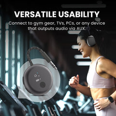 SoundJet R1 Airplane Bluetooth Adapter for Headphones and AirPods, connects to gym equipment, TVs, PCs, and any device with AUX audio output.