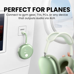 SoundJet R1 Airplane Bluetooth Adapter for Headphones and AirPods, connects to gym equipment, TVs, PCs, and any device with AUX audio output.