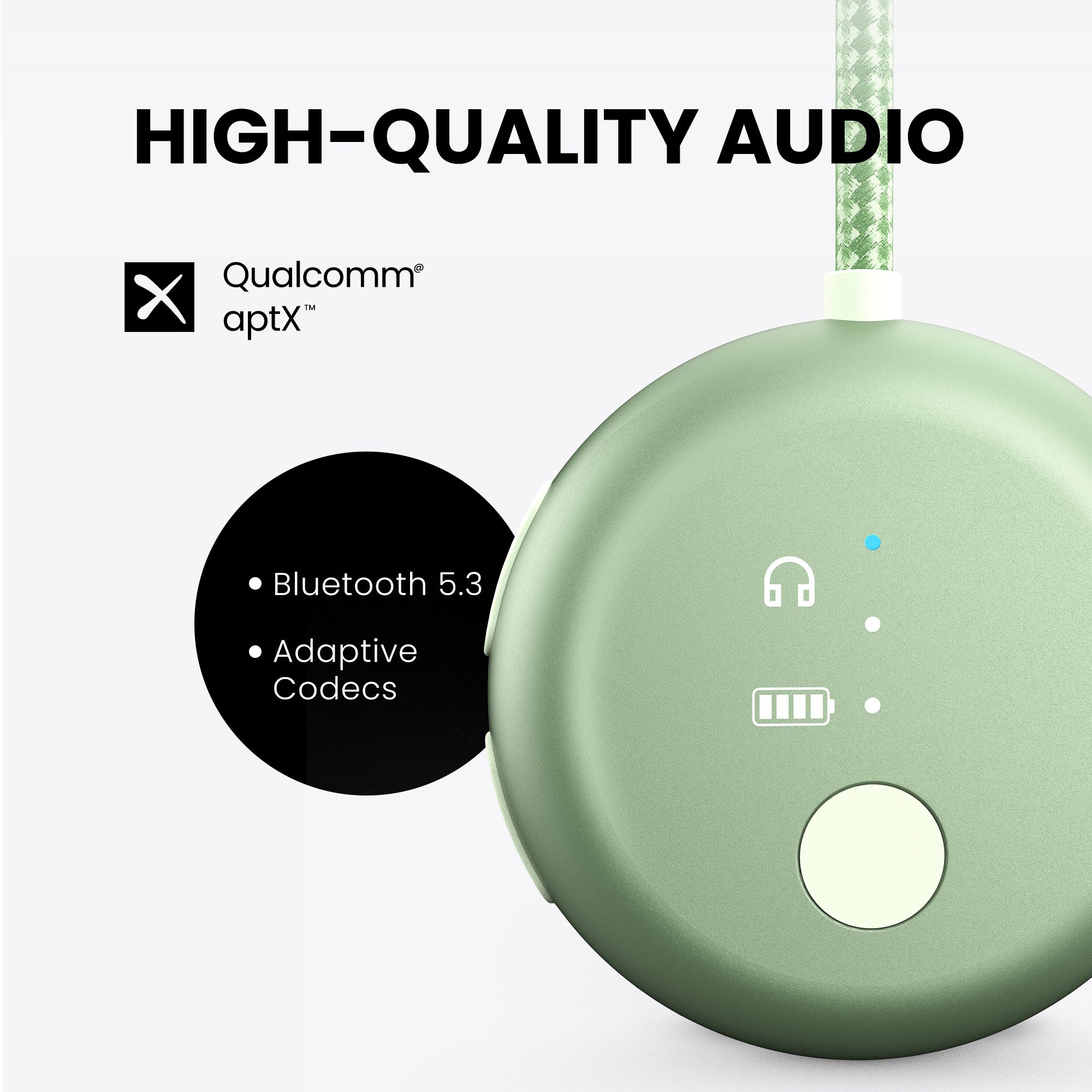 SoundJet R1 Airplane Bluetooth Adapter for Headphones and AirPods, Qualcomm aptX Adaptive and aptX HD , Bluetooth 5.3, high-quality audio