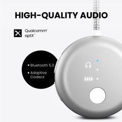 SoundJet R1 Airplane Bluetooth Adapter for Headphones and AirPods, Qualcomm aptX Adaptive and aptX HD , Bluetooth 5.3, high-quality audio