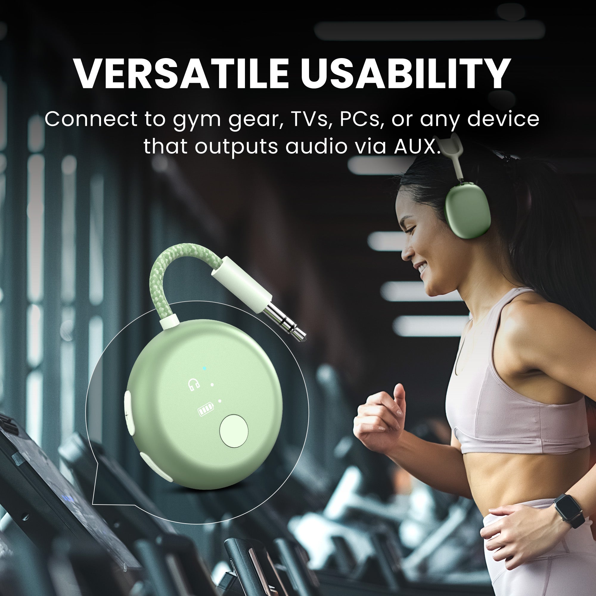 SoundJet R1 Airplane Bluetooth Adapter for Headphones and AirPods, connects to gym equipment, TVs, PCs, and any device with AUX audio output.