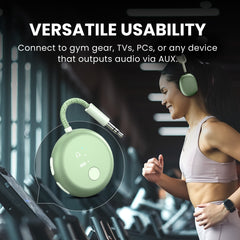 SoundJet R1 Airplane Bluetooth Adapter for Headphones and AirPods, connects to gym equipment, TVs, PCs, and any device with AUX audio output.