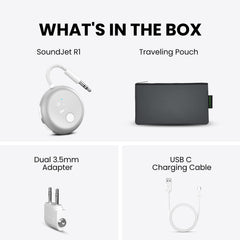 SoundJet R1 Airplane Bluetooth Adapter for Headphones and AirPods, include 1 realy transtmiter, Dual 3.5mm adapter, USB-C cable, traveling pouch