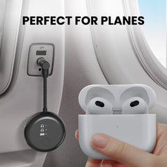 SoundJet R1 Airplane Bluetooth Adapter for Headphones and AirPods, compact metal design for travel, flights, and everyday use.
