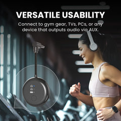 SoundJet R1 Airplane Bluetooth Adapter for Headphones and AirPods, connects to gym equipment, TVs, PCs, and any device with AUX audio output.