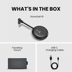SoundJet R1 Airplane Bluetooth Adapter for Headphones and AirPods, include 1 realy transtmiter, Dual 3.5mm adapter, USB-C cable, traveling pouch