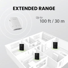 Audiplex 2403S Wireless Transmitter Receiver System, supports range up to 100 ft (30 m) indoors and outdoors.
