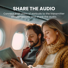 Sky Infinity NC Noise-Canceling Earbuds & Adapter for Flight Travel and Everyday Listening, connect two sets of earbuds simultaneously to share audio