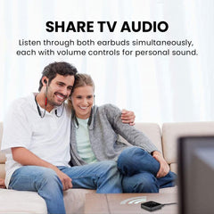 HT4186-Q Wireless Earbuds for TV Watching, supports two earbuds simultaneously with independent volume control.