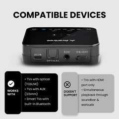 Wireless Earbuds for TV Watching, supports TVs with optical, and 3.5mm AUX. No pass-through, no HDMI