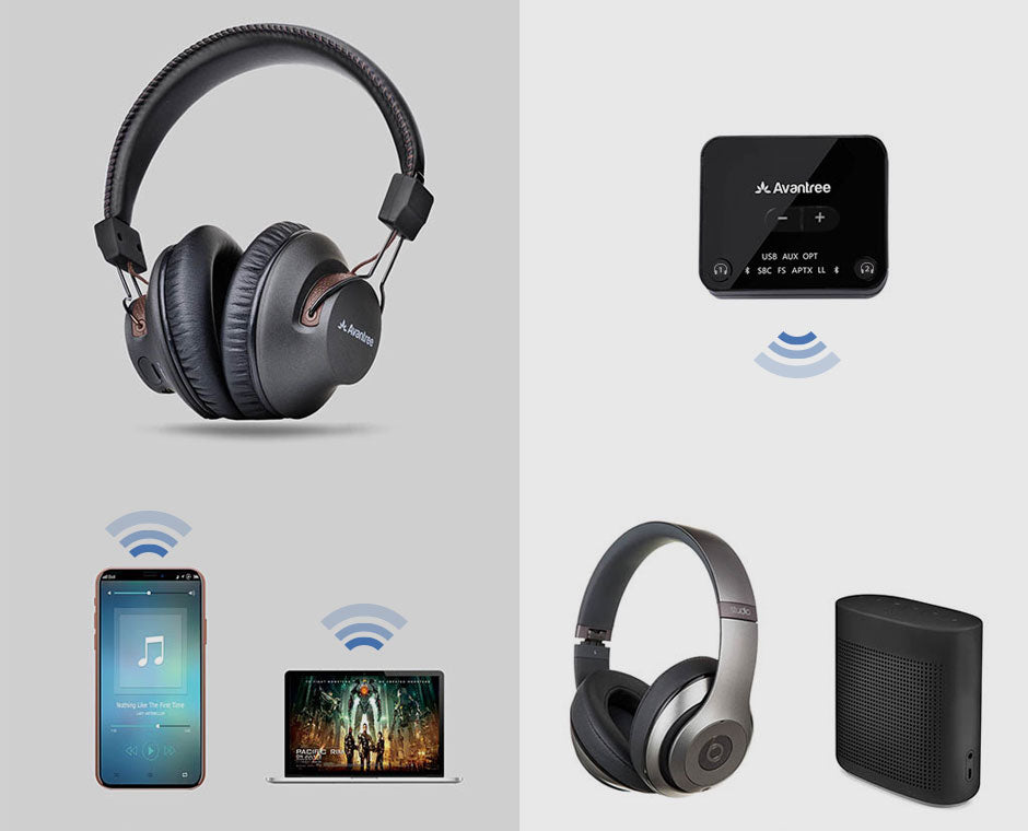 HT4189 Wireless TV Headphone Transmitter Set, use headphones and transmitter independently with phones and other audio sources.