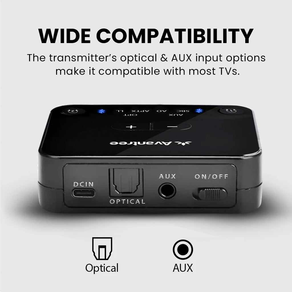 HT41899 Plus Wireless Dual Headphones for TV watching, with Clear Voice,, featuring optical, and 3.5 mm AUX inputs for TV