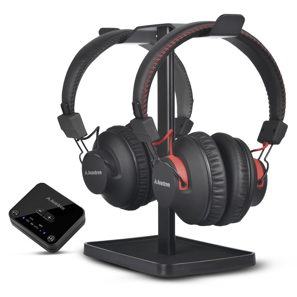 HT41899 Plus Wireless Dual Headphones for TV watching, with clear sound, stable connection, and synced audio. supports optical and, 3.5 mm AUX.