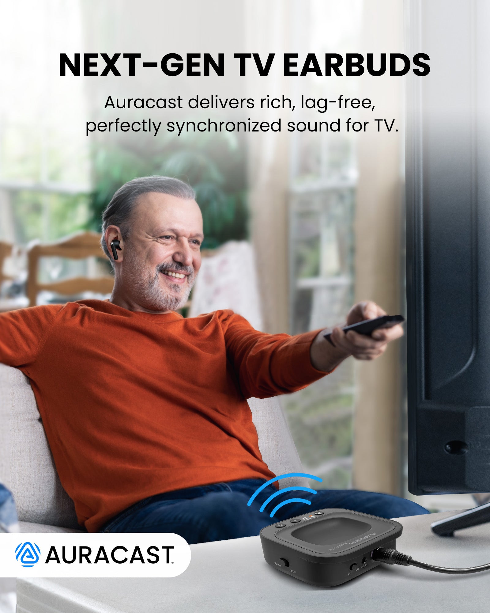 Aura Focus Auracast TV Earbuds with Dual-Mode and 2-in-1 Charging Dock,  synchronized TV audio, lag free.