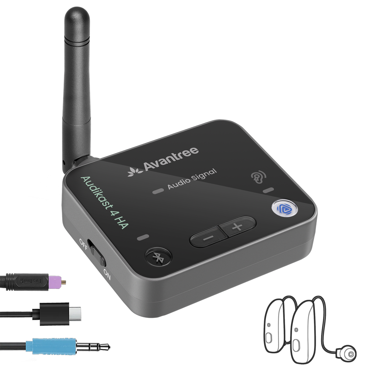 Audikast 4HA Auracast TV Transmitter Optimized for Auracast hearing aids, compatible with via optical or AUX connection