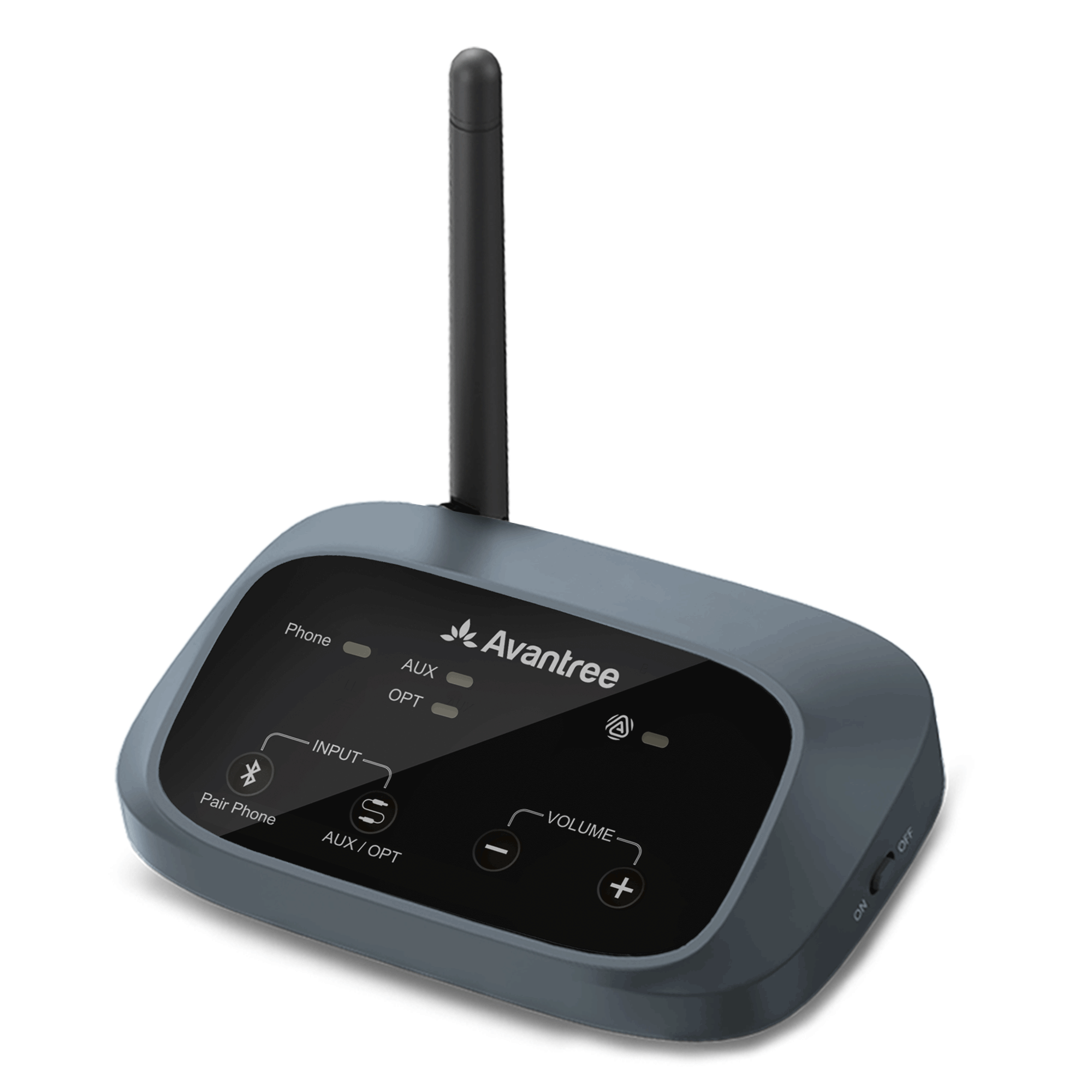 Oasis Aura Long-Range Auracast Audio Transmitter for churches, classrooms, meeting rooms, and TVs, supports optical, AUX, and Bluetooth input for Auracast broadcasting.