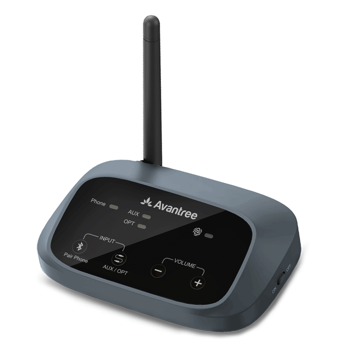 Oasis Aura Long-Range Auracast Audio Transmitter for churches, classrooms, meeting rooms, and TVs, supports optical, AUX, and Bluetooth input for Auracast broadcasting.