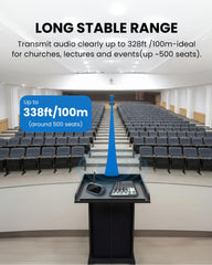 Auracast transmitter with Long-Range Auracast Audio Transmitter for Churches. Stable range up to 338ft wireless range, up to 500 seats