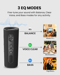 Harmony A1 Solo Bluetooth Speaker with Auracast Expansion features 3 sound modes. Balance for TV/dialogue, Clear for party, and Bass mode.