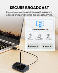 Harmony A3 Auracast Audio Transmitter & Speaker Receiver Kit with secure broadcast, and personalized broadcast naming