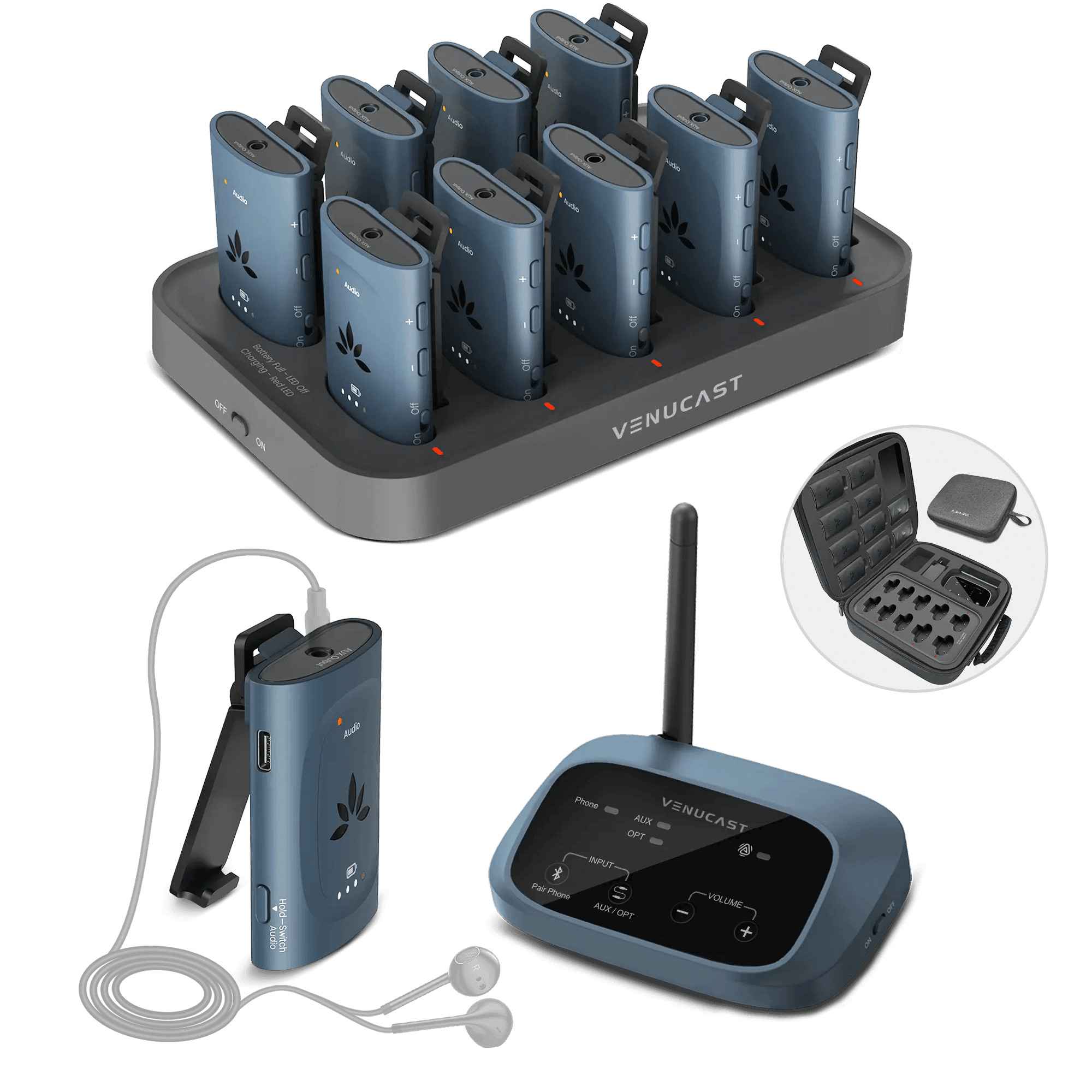 AuraPlex MX Auracast Assistive Listening System with Charging Dock. Compatible with Aurcast Hearing aids and earbuds 