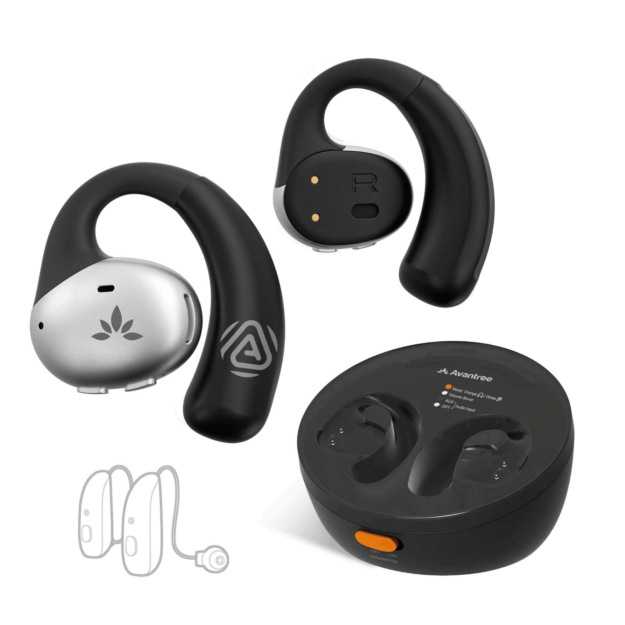 Medley Pebble 2 Open-Ear Auracast TV Earbuds Set for seniors. Wireless listening at your own volume, compatible with Auracast hearing aids.