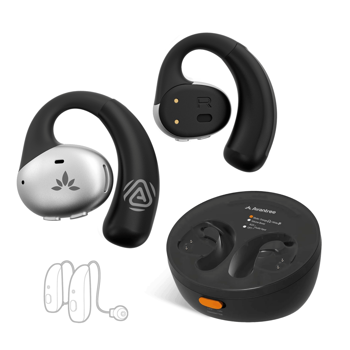 Medley Pebble 2 Open-Ear Auracast TV Earbuds Set for seniors. Wireless listening at your own volume, compatible with Auracast hearing aids.