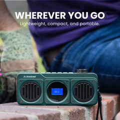 Boombyte Portable Digital FM Radio with Bluetooth Speaker, lightweight design for easy carrying and flexible placement.