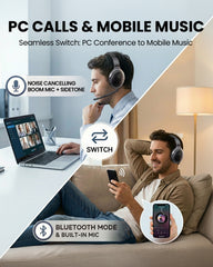 Aria 3 Noise Cancelling Headphones with Mic, Bluetooth multipoint connects to phone and PC simultaneously for seamless switching between calls, meetings, and music.