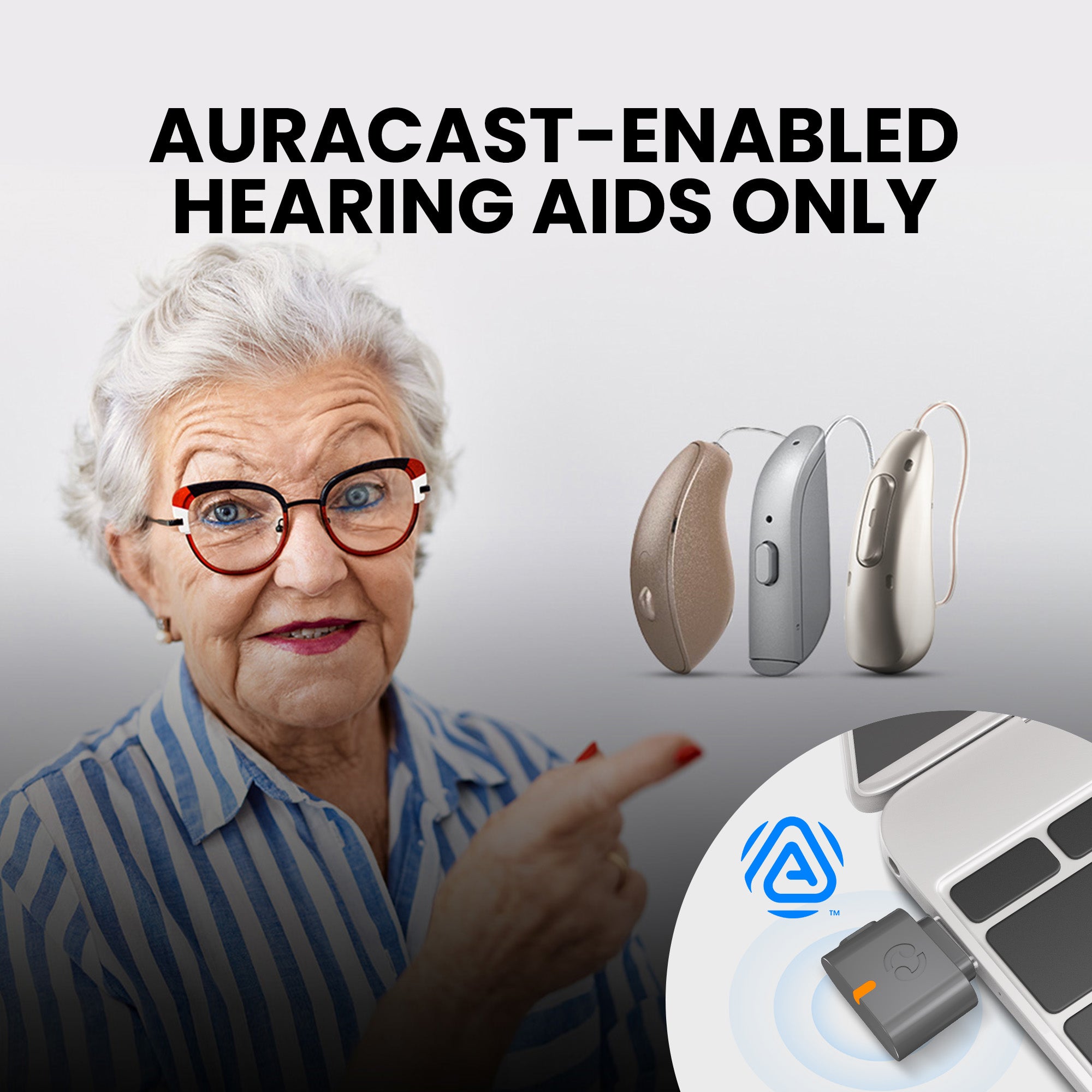 C82 Aura USB Auracast Audio Transmitter Adapter for USB-C PCs, tablets, and smartphones, compatible with Auracast hearing aids