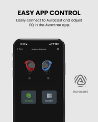 Ace Aura Auracast & Bluetooth Earbuds for TV, gym, and public use with Avantree app control for easy Auracast connection and EQ adjustment.
