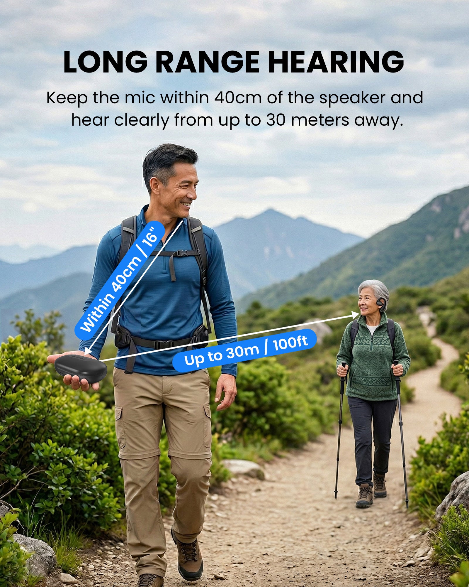 AcuEar Pebble 2 Hearing Amplifier Earbuds for Seniors for mild hearing loss,  long range hearing 40cm pickup and 30m wireless range for clear audio 