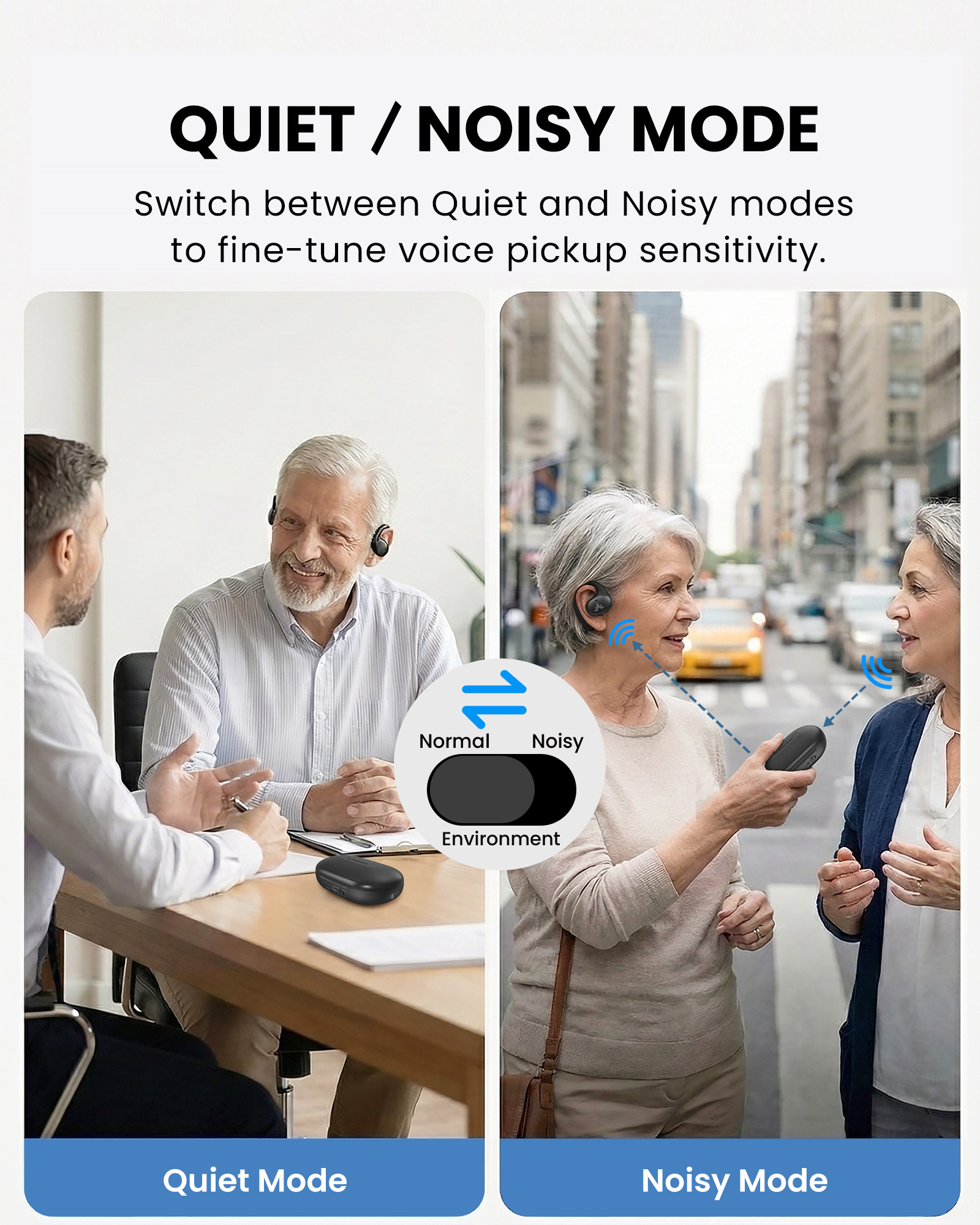 AcuEar Pebble 2 Hearing Amplifier Earbuds for Seniors for mild hearing loss, with Quiet and Noisy modes adjust voice sensitivity for different environments
