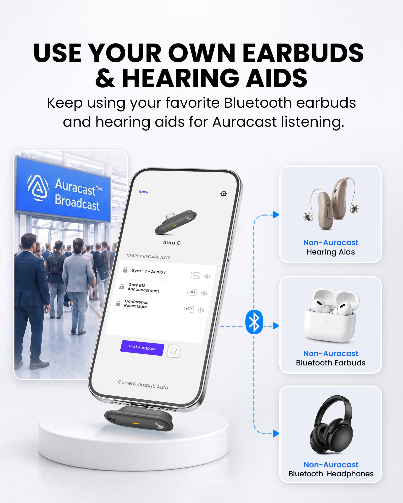 Aura C | Auracast Receiver for phones to receive broadcasts